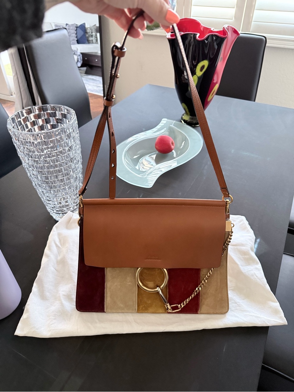 Chloé Multicolor Suede & Leather Shoulder Bag in Brown, Burgundy, Tan, Cream